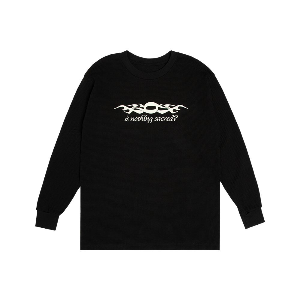 IS NOTHING SACRED? WAFFLE KNIT LONGSLEEVE FRONT
